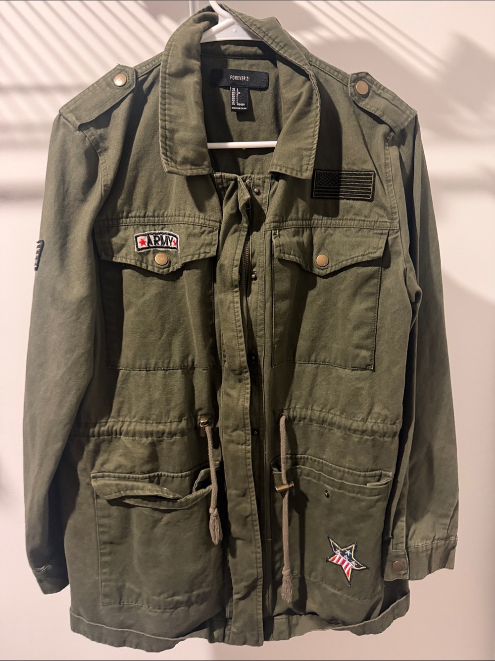 Forever 21 Olive Green Military Field Jacket with Patches